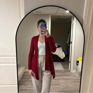 Context Red Open Front Cardigan S Rayon Nylon Knit Soft Stretchy